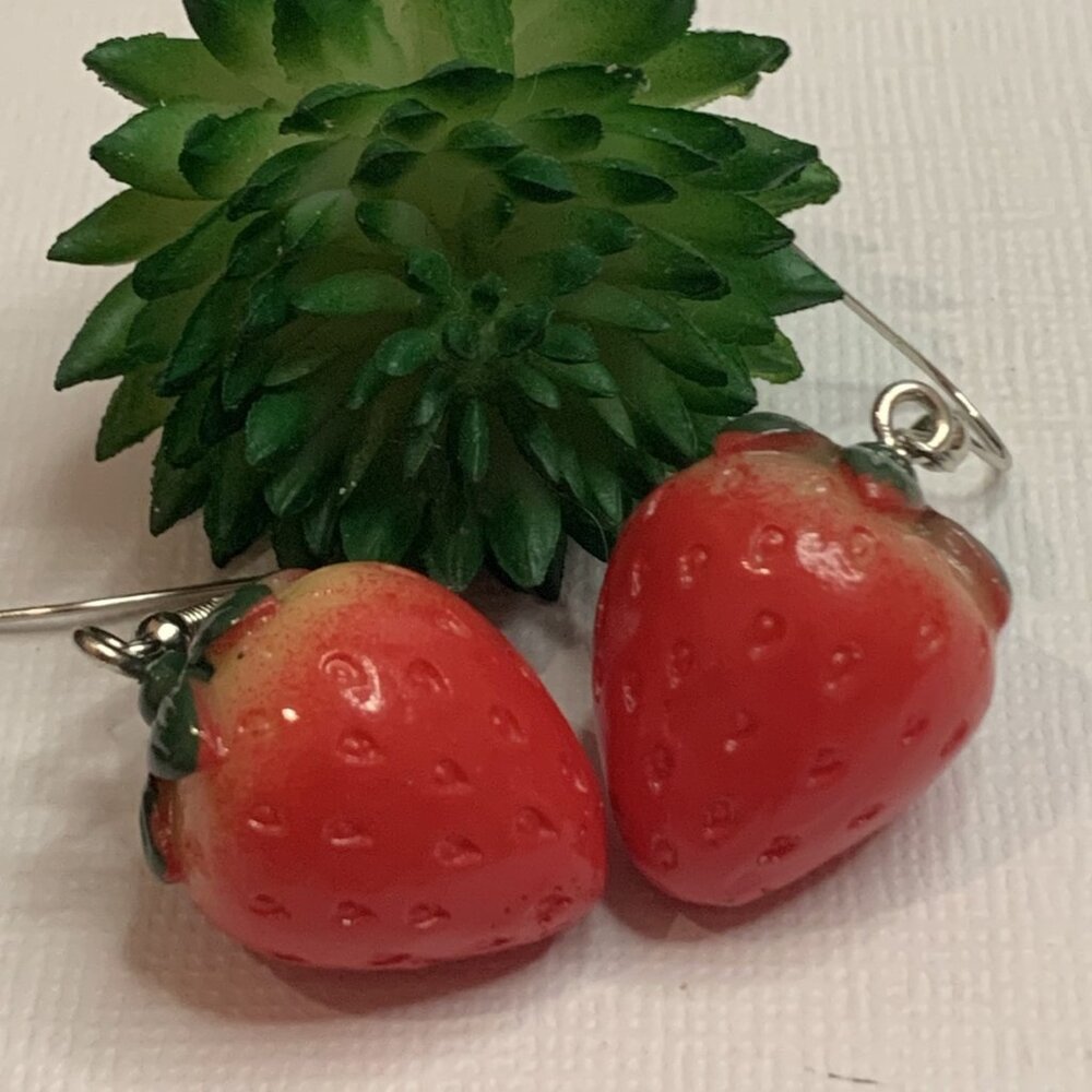 Strawberry Earrings, Fruit Earrings, Food Earrings, Berry Earrings, Gift Idea